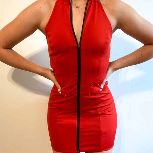 I AM GIA red zip up open strappy back mini dress - Picture 3 of 5